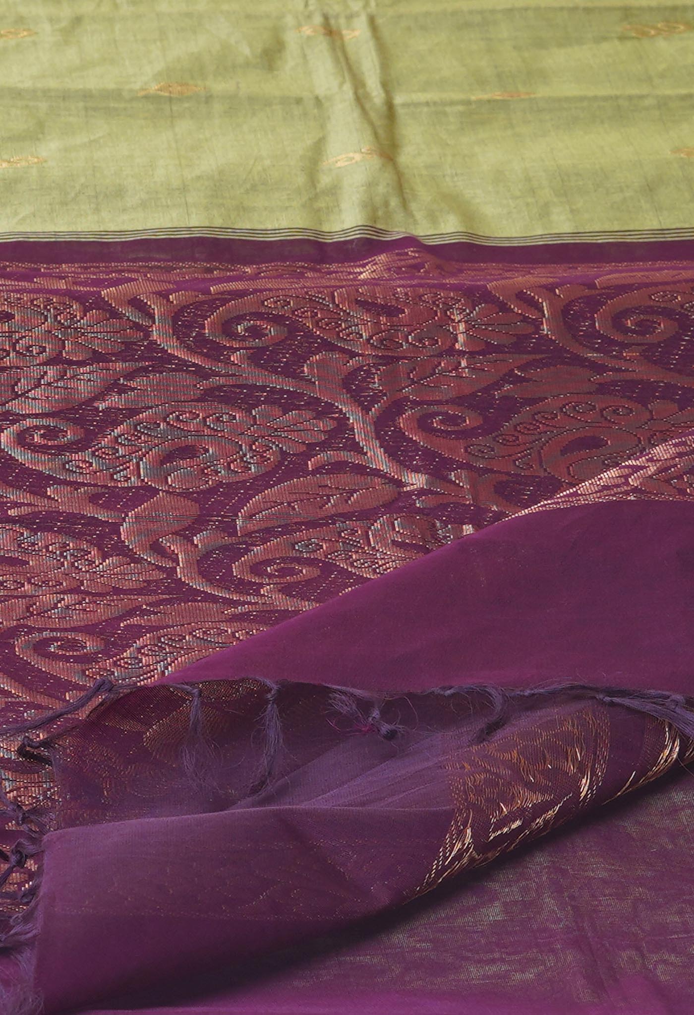 Olive Green Pure Handloom Gadwal Sico Saree-UNM74125