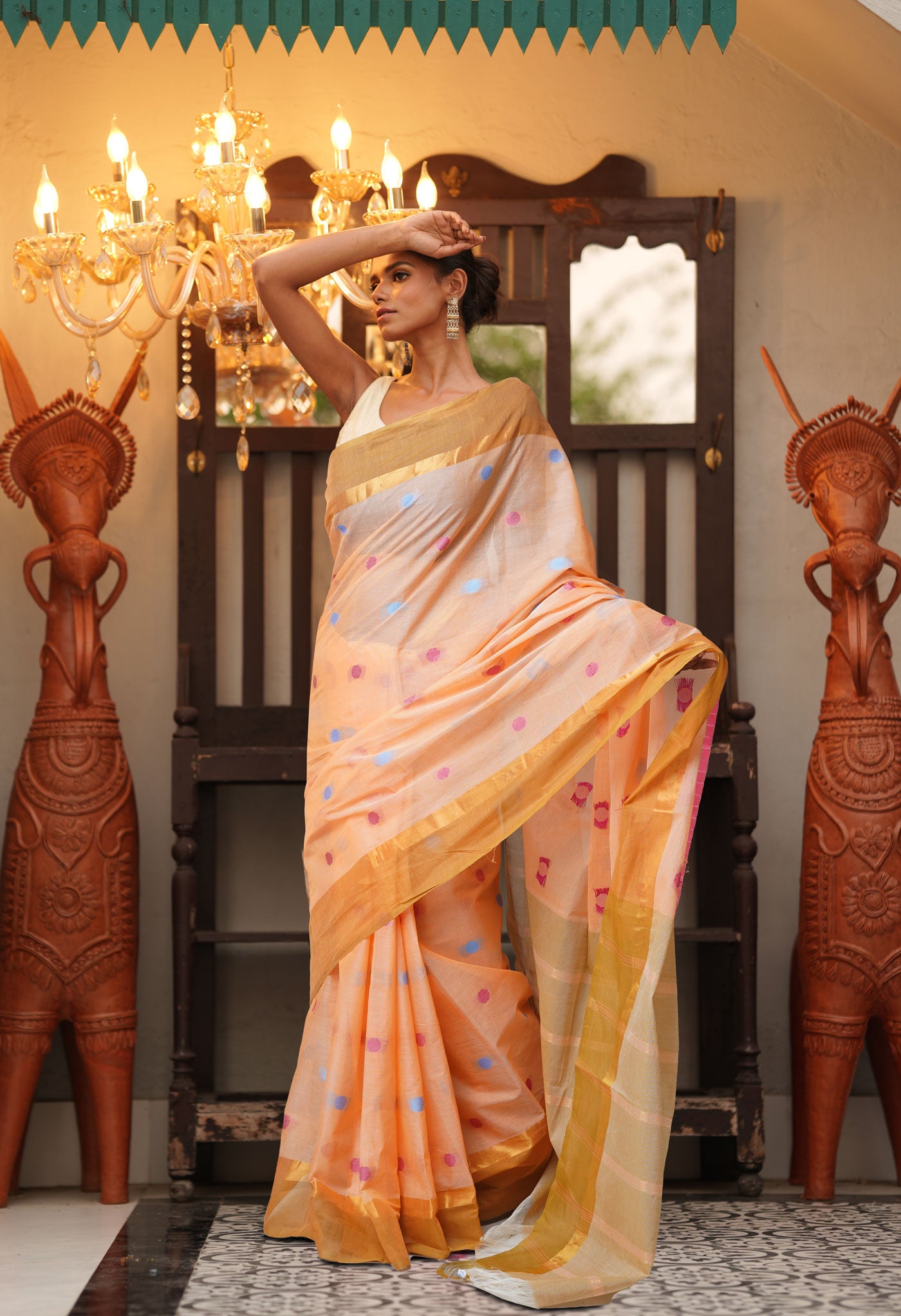 Orange Pure Mangalgiri Cotton Saree