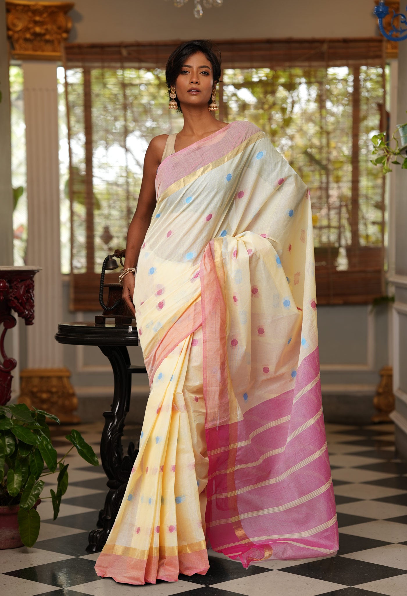 Cream Pure Mangalgiri Cotton Saree