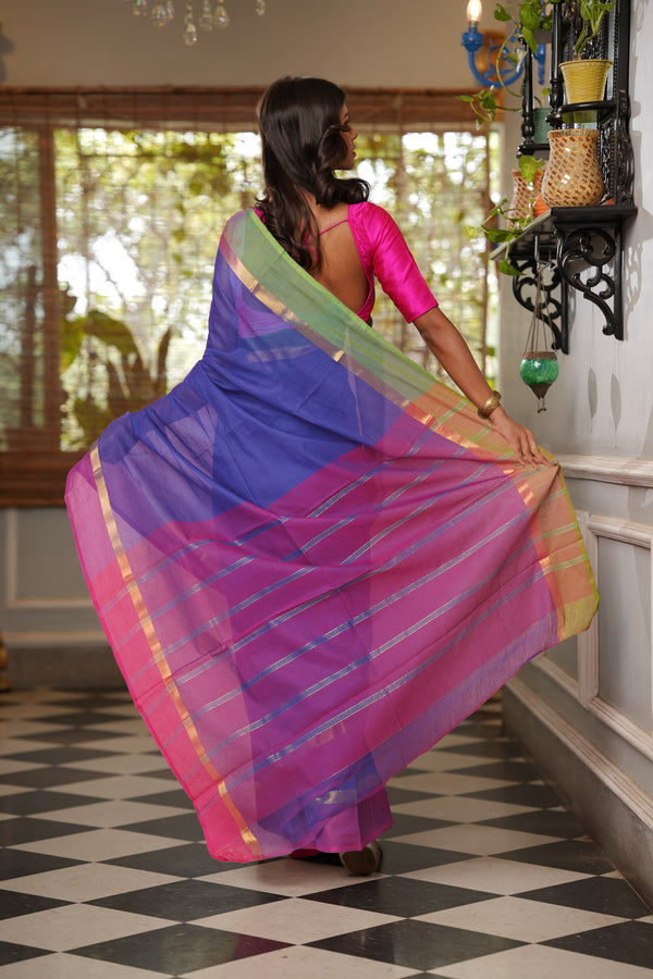Dark Blue Pure  Mangalgiri Cotton Saree-UNM74163