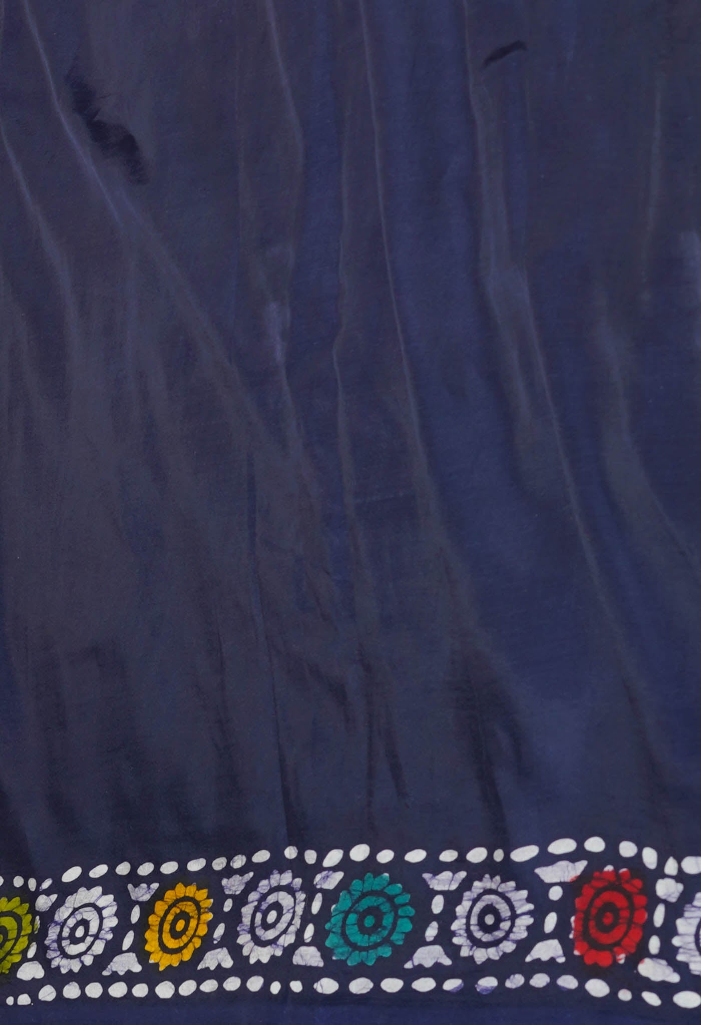 Navy Blue Pure Hand Block Wax Batik Printed Soft Silk Saree