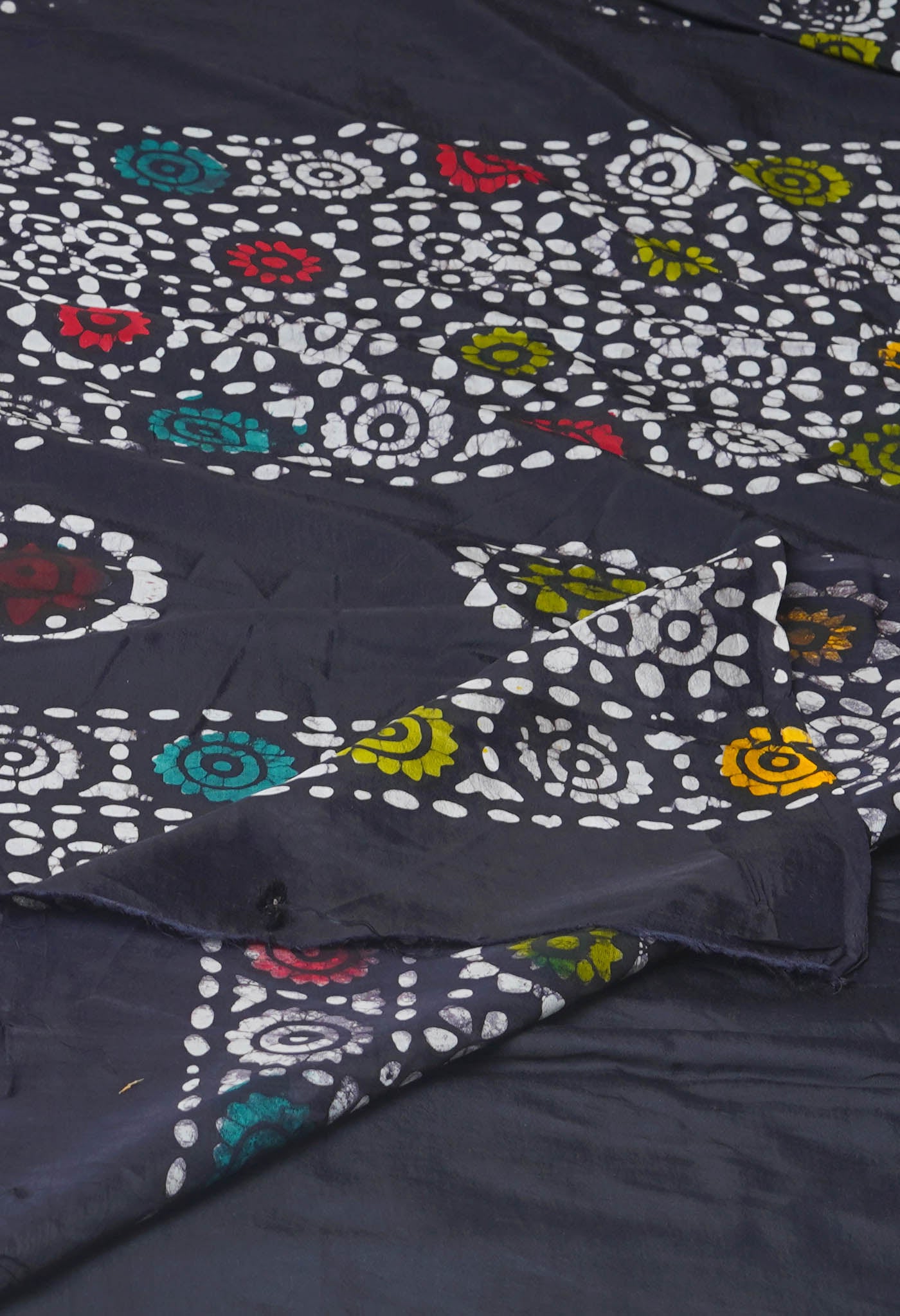 Black Pure Hand Block Wax Batik Printed Soft Silk Saree