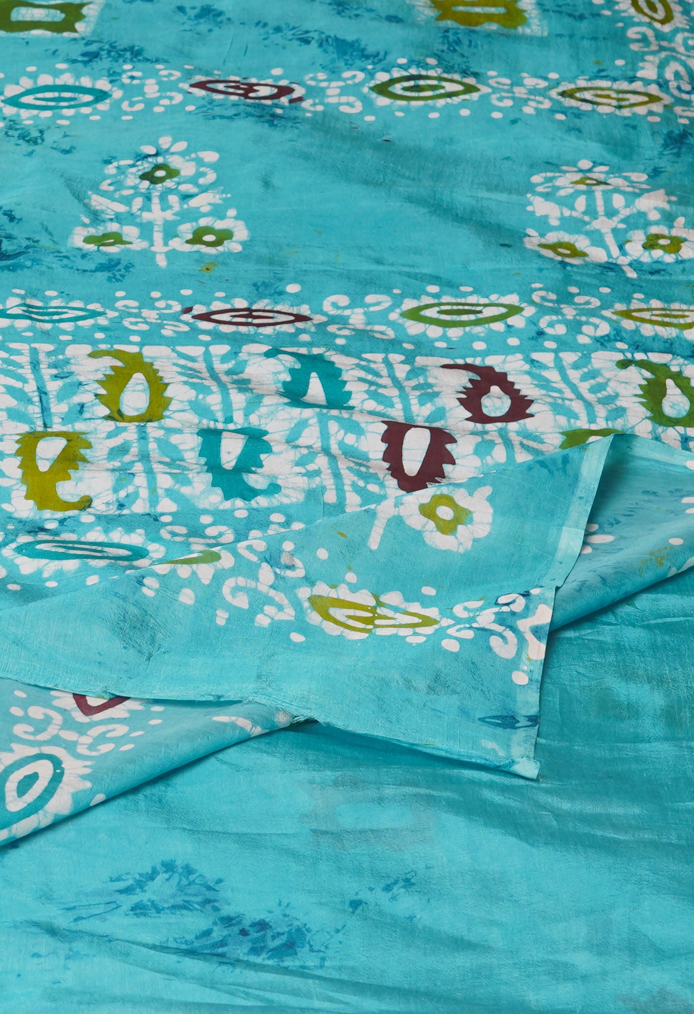 Blue Pure Hand Block Wax Batik Printed Soft Silk Saree