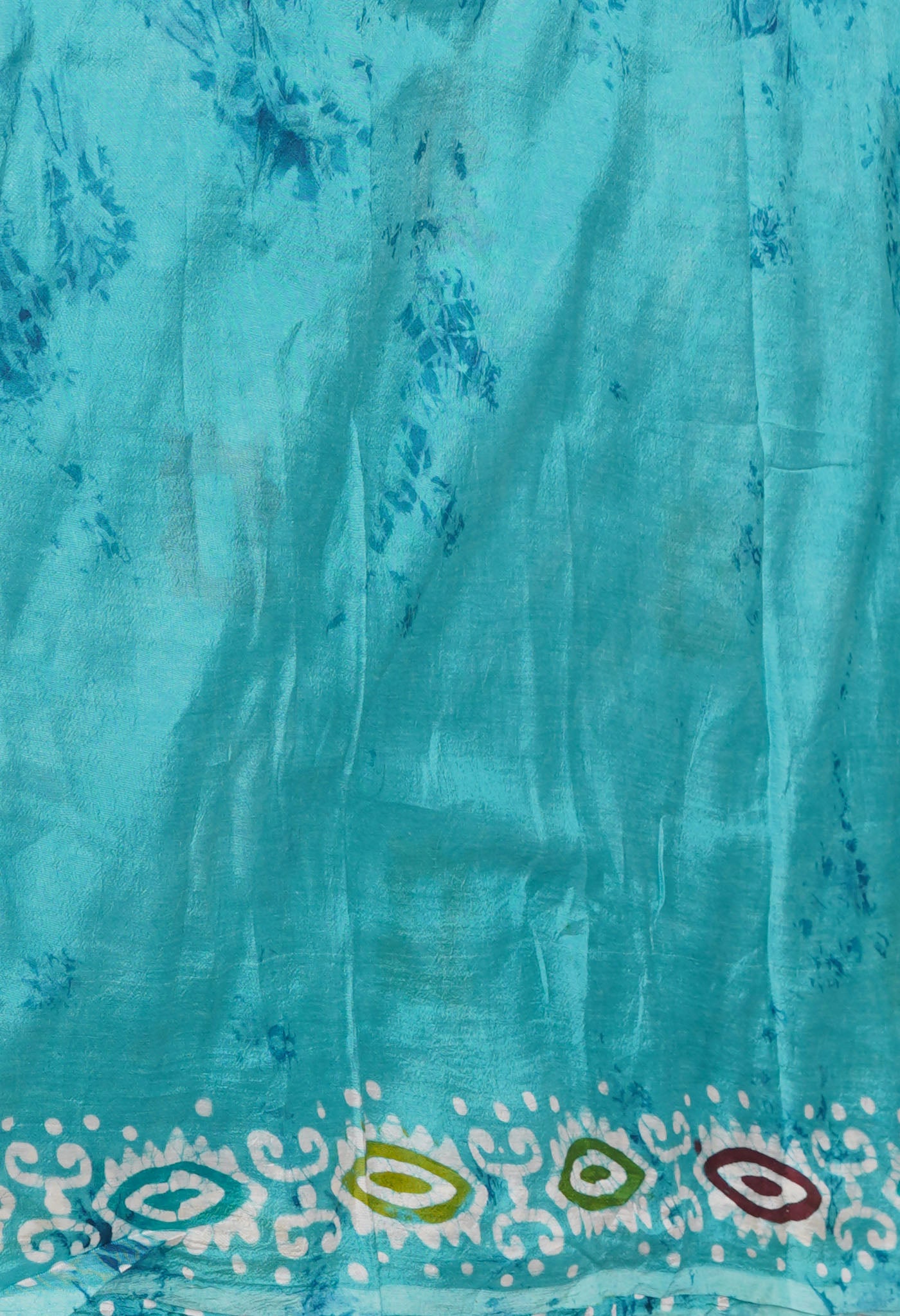 Blue Pure Hand Block Wax Batik Printed Soft Silk Saree