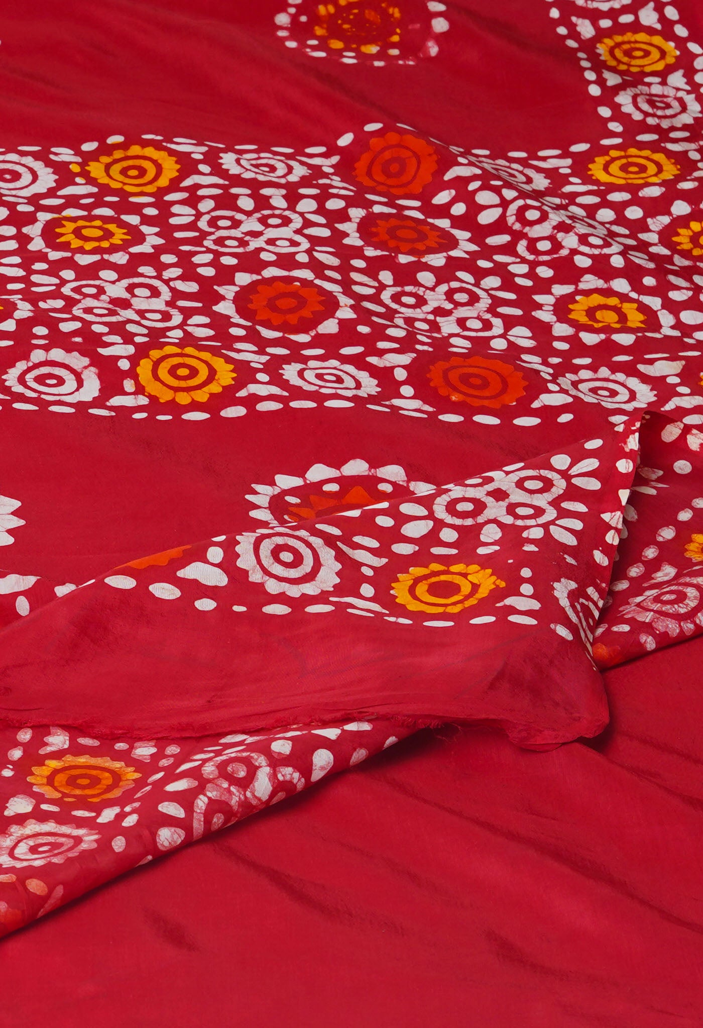 Red Pure Batik Printed Soft Silk Saree