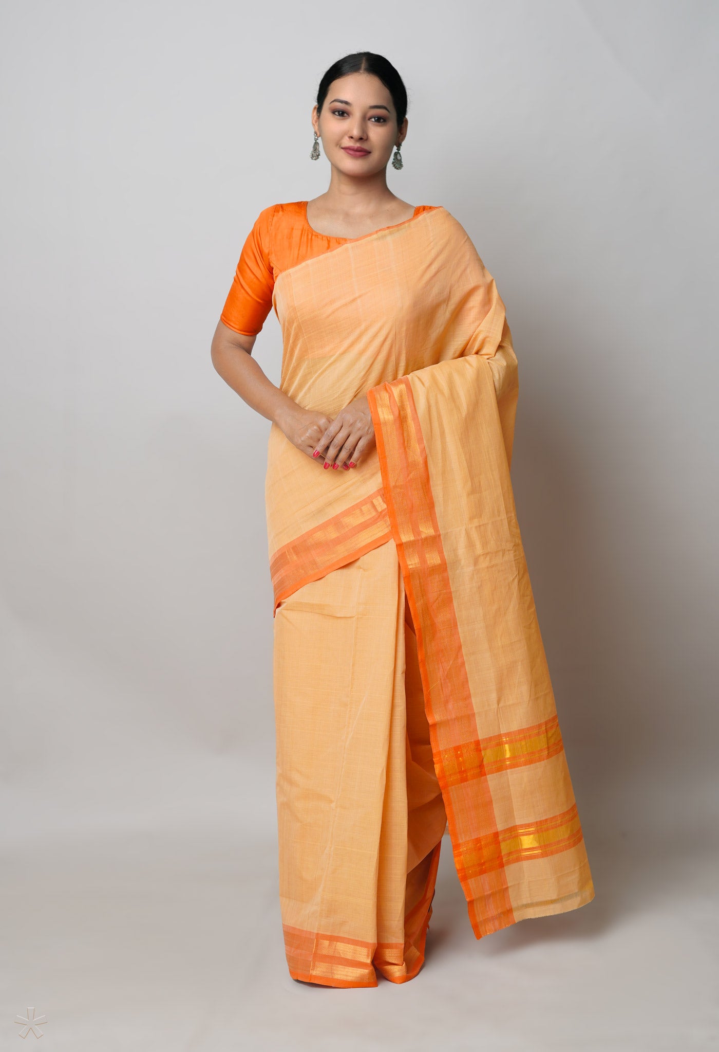 Pale Orange Pure Andhra Handloom Cotton Saree