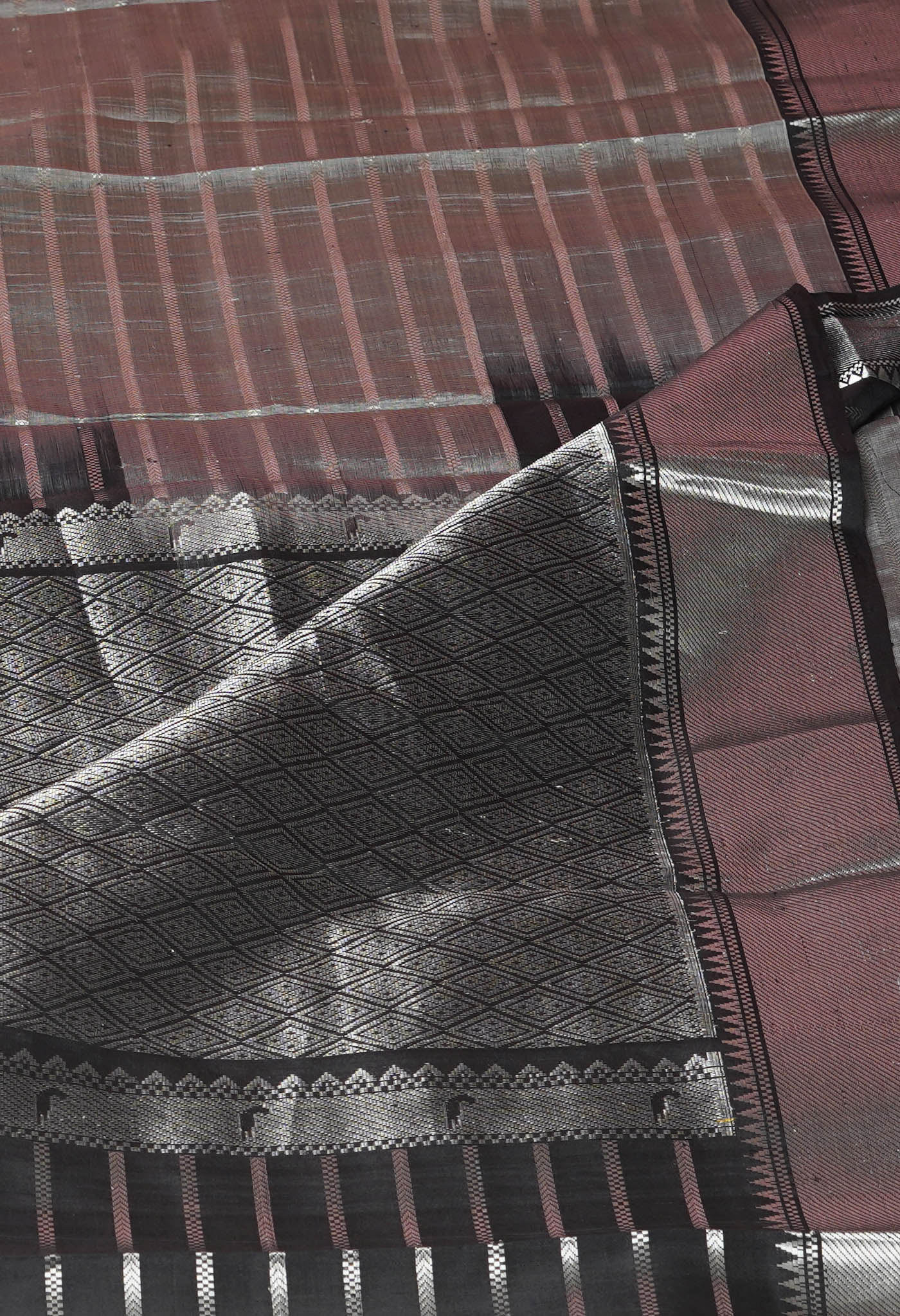 Grey-Black Pure Handloom Assam Silk Saree