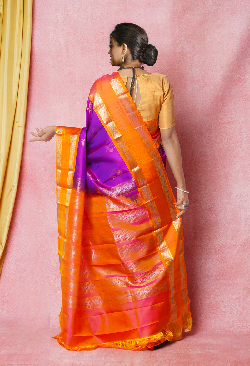 Violet -Orange Pure Handloom Kanjivaram Silk Saree-UNM74247