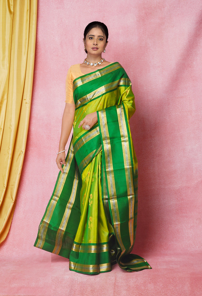 Green Pure Handloom Kanjivaram Silk Saree-UNM74248