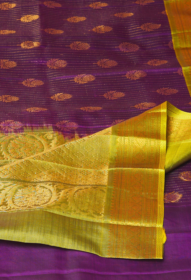Violet -Green Pure Handloom Kanjivaram Silk Saree-UNM74249