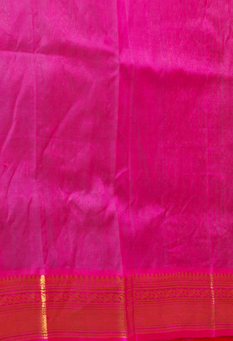 Turquoise Blue-Pink Pure Handloom Kanjivaram Silk Saree-UNM74254