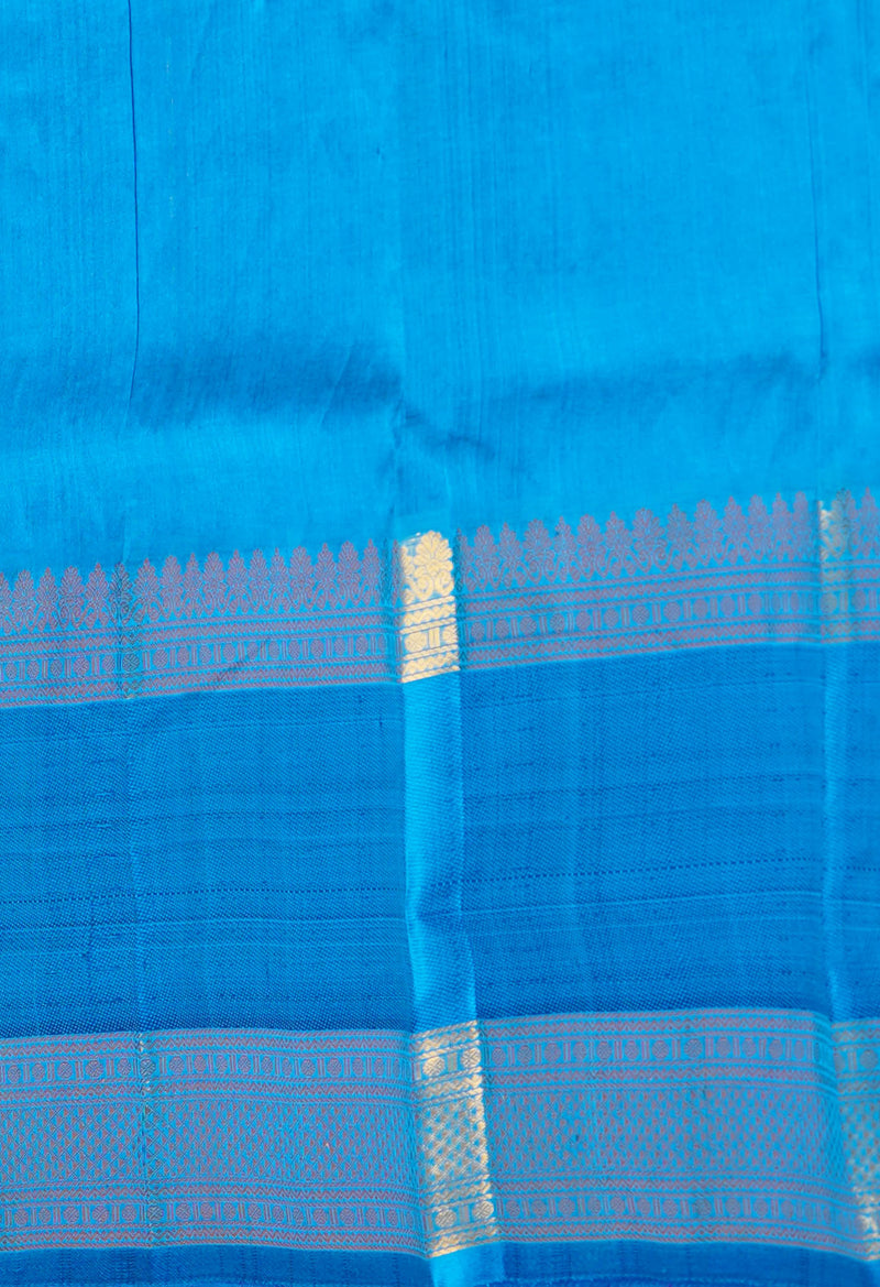 Navy Blue-Blue Pure Handloom Kanjivaram Silk Saree-UNM74255