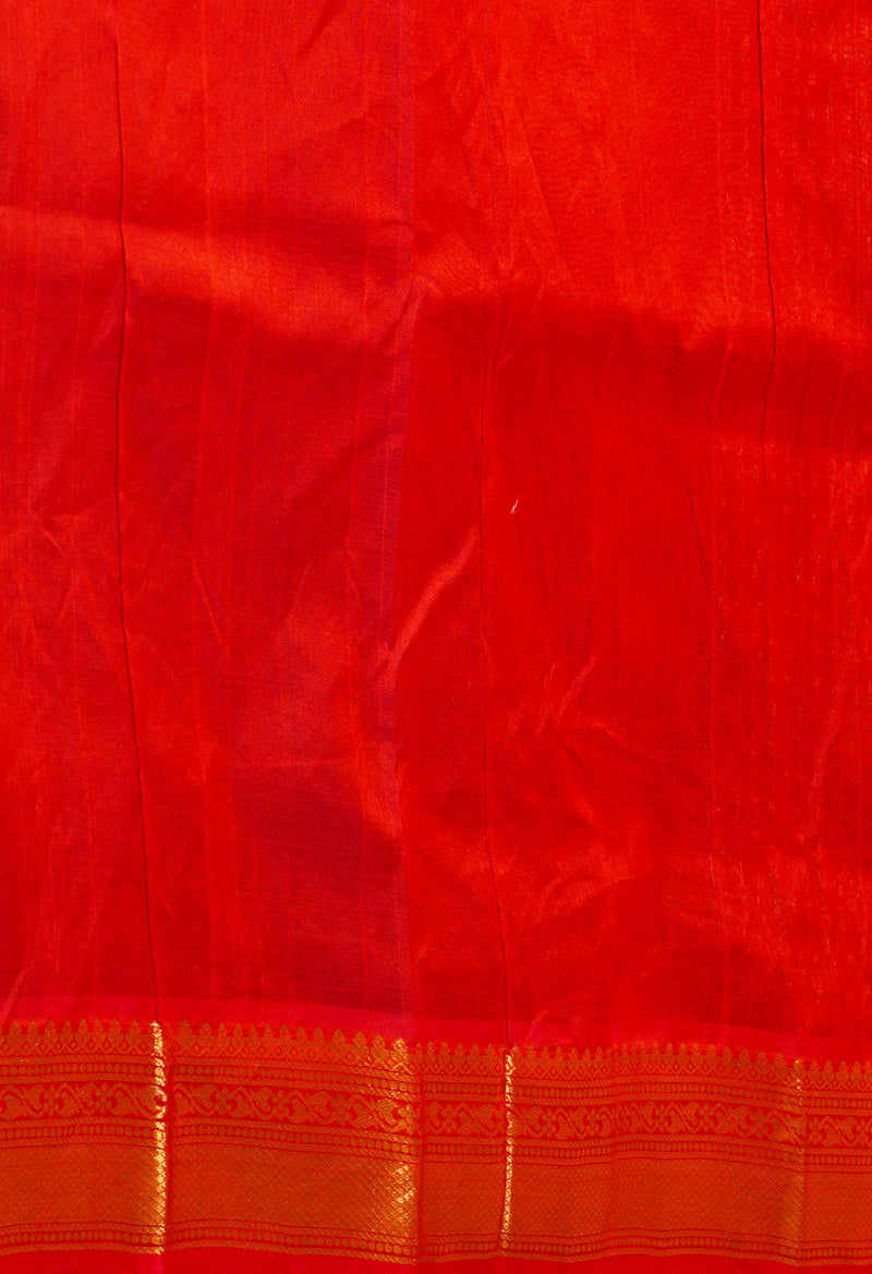 Green-Red Pure Handloom Kanjivaram Silk Saree-UNM74256