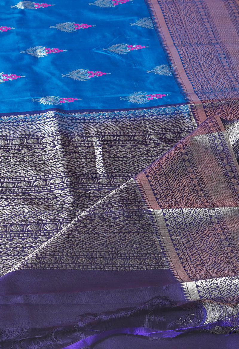 Blue-Navy Blue Pure Handloom Kanjivaram Silk Saree-UNM74257