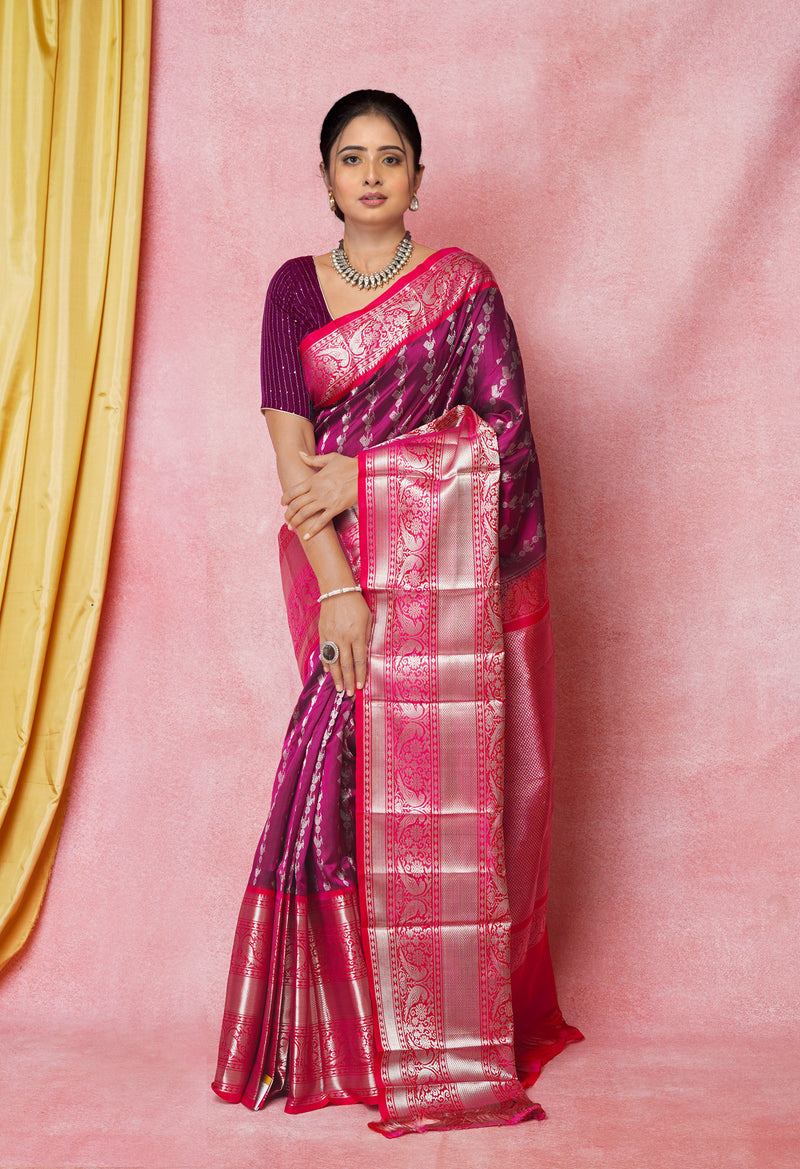 Mulberry Purple-Red Pure Handloom Kanjivaram Silk Saree-UNM74259