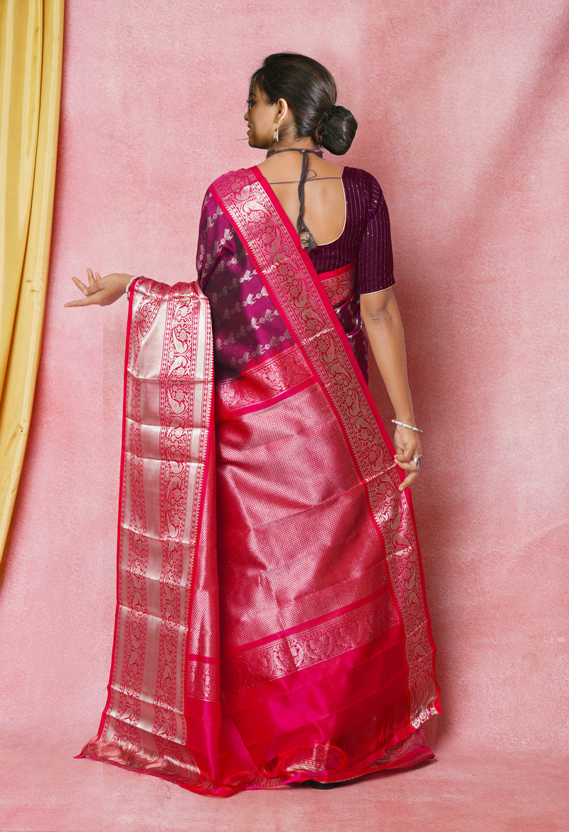 Mulberry Purple-Red Pure Handloom Kanjivaram Silk Saree-UNM74259