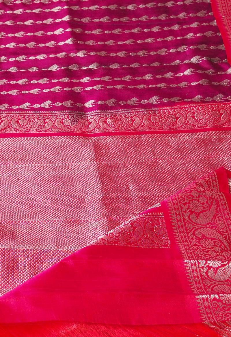 Mulberry Purple-Red Pure Handloom Kanjivaram Silk Saree-UNM74259