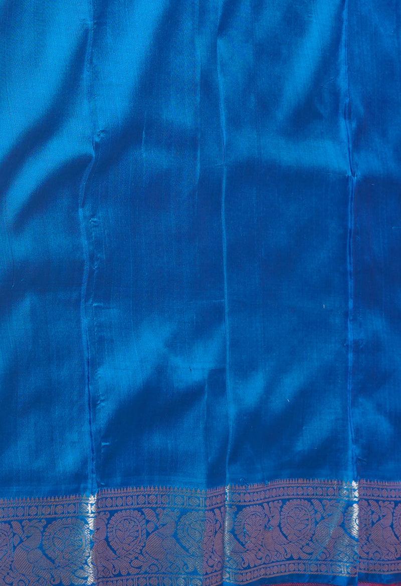 Red-Blue Pure Handloom Kanjivaram Silk Saree-UNM74260