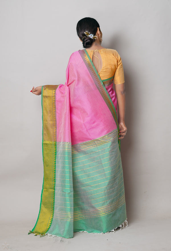 Pink Pure Handloom Narayanpet Silk Saree-UNM74277