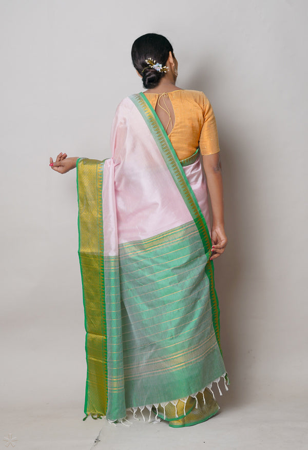 Light Baby Pink Pure Handloom Narayanpet Silk Saree-UNM74278