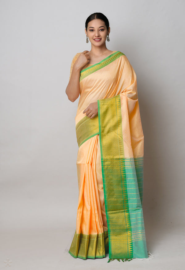Light Orange Pure Handloom Narayanpet Silk Saree-UNM74279