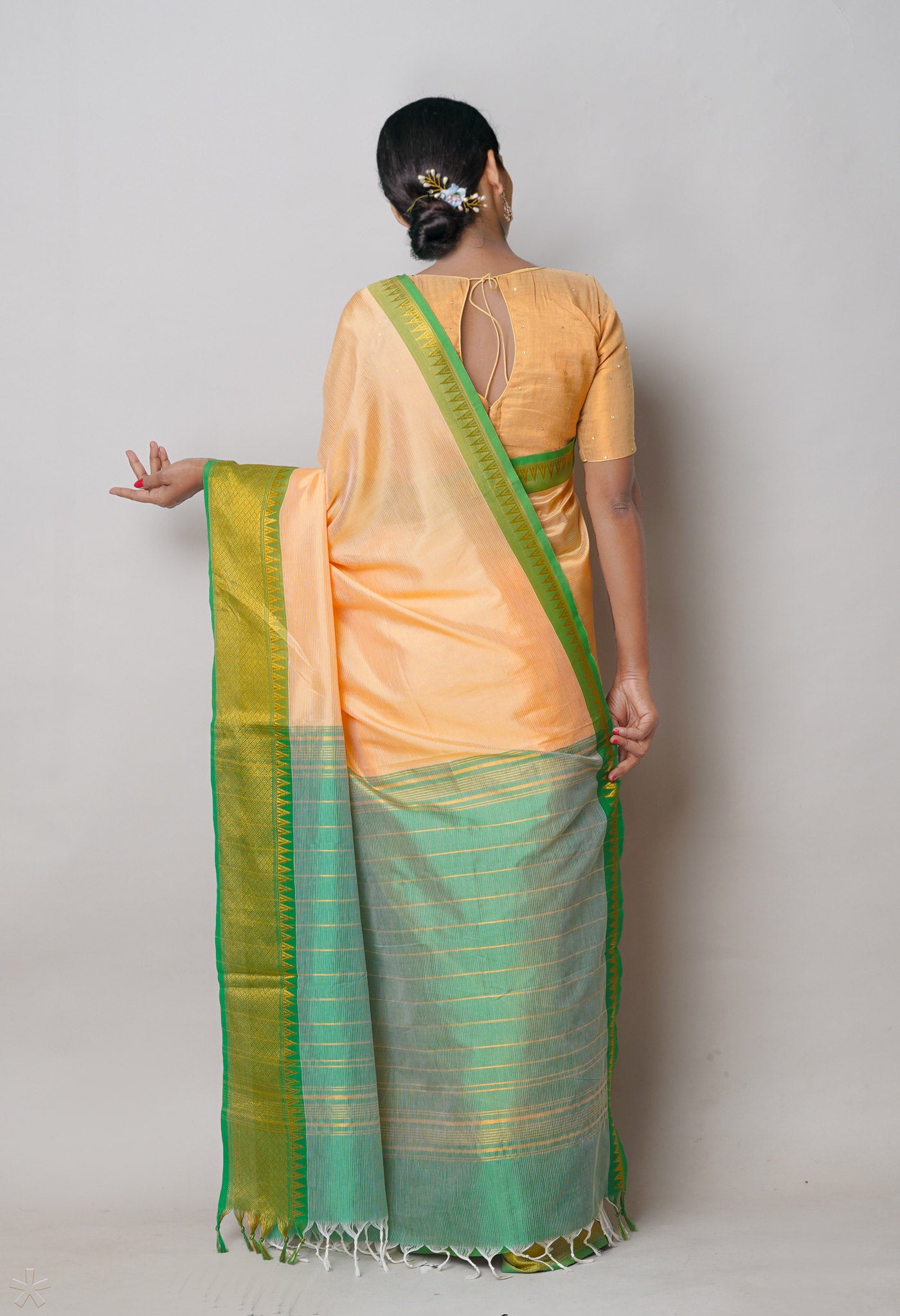 Light Orange Pure Handloom Narayanpet Silk Saree-UNM74279