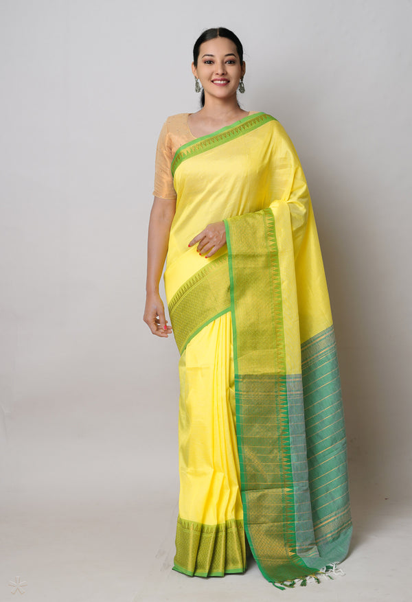 Yellow Pure Handloom Narayanpet Silk Saree-UNM74280