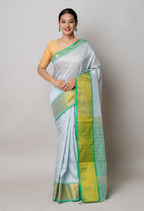 Green Pure Handloom Narayanpet Silk Saree-UNM74282