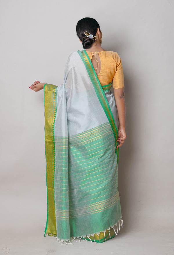 Green Pure Handloom Narayanpet Silk Saree-UNM74282