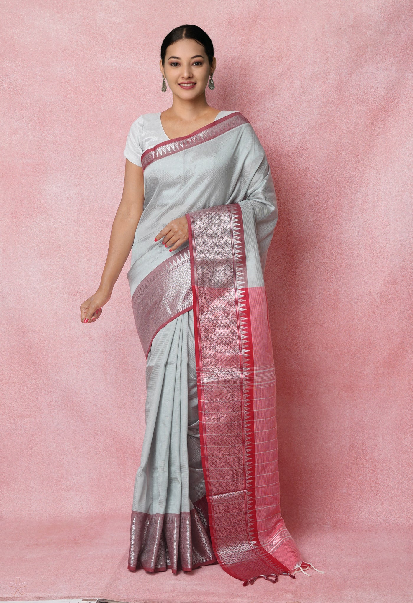 Grey Pure Handloom Narayanpet Silk Saree