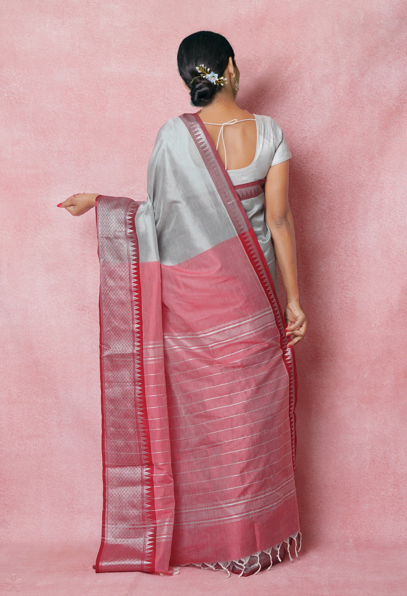 Grey Pure Handloom Narayanpet Silk Saree