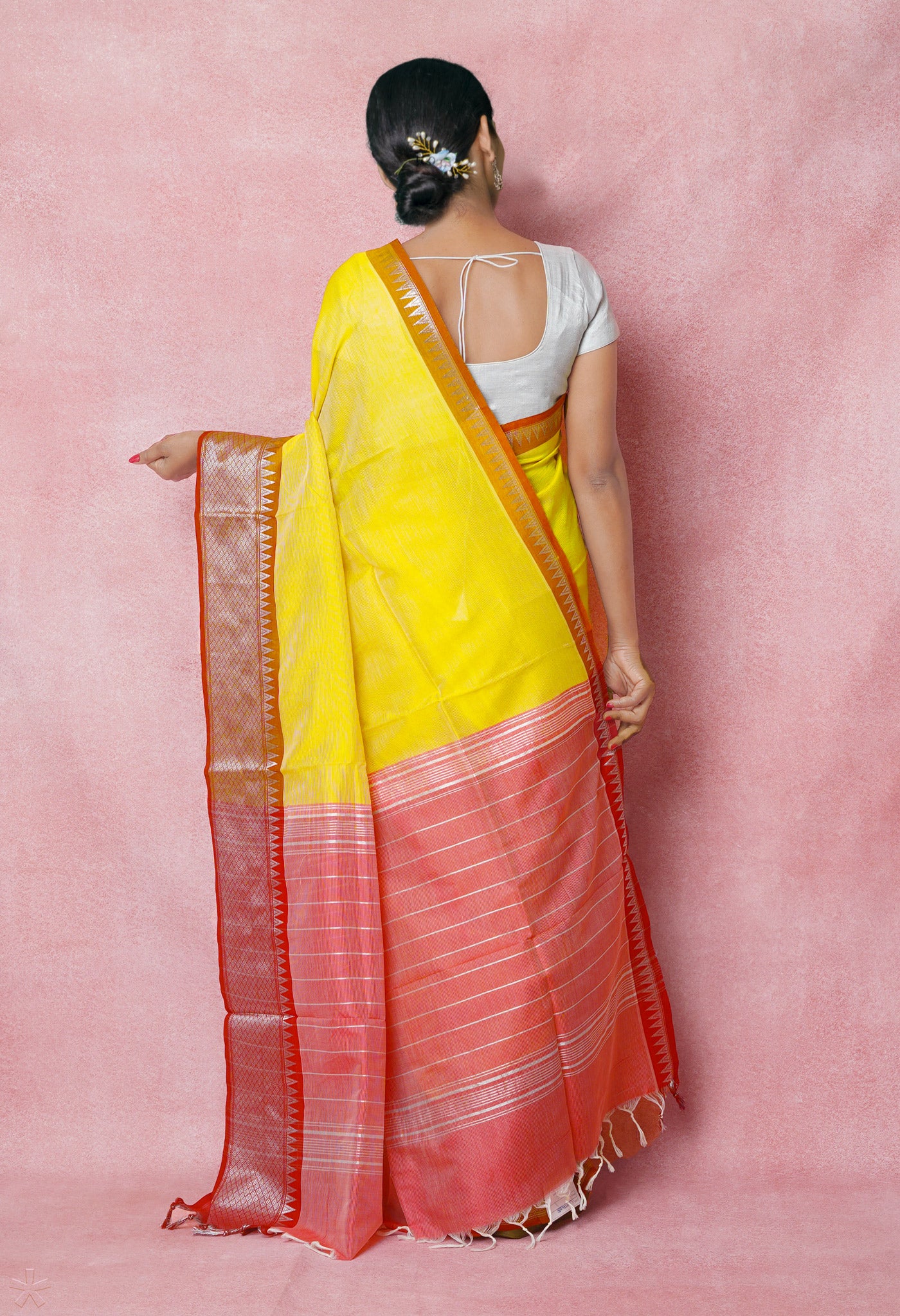 Yellow Pure Handloom Narayanpet Silk Saree-UNM74289