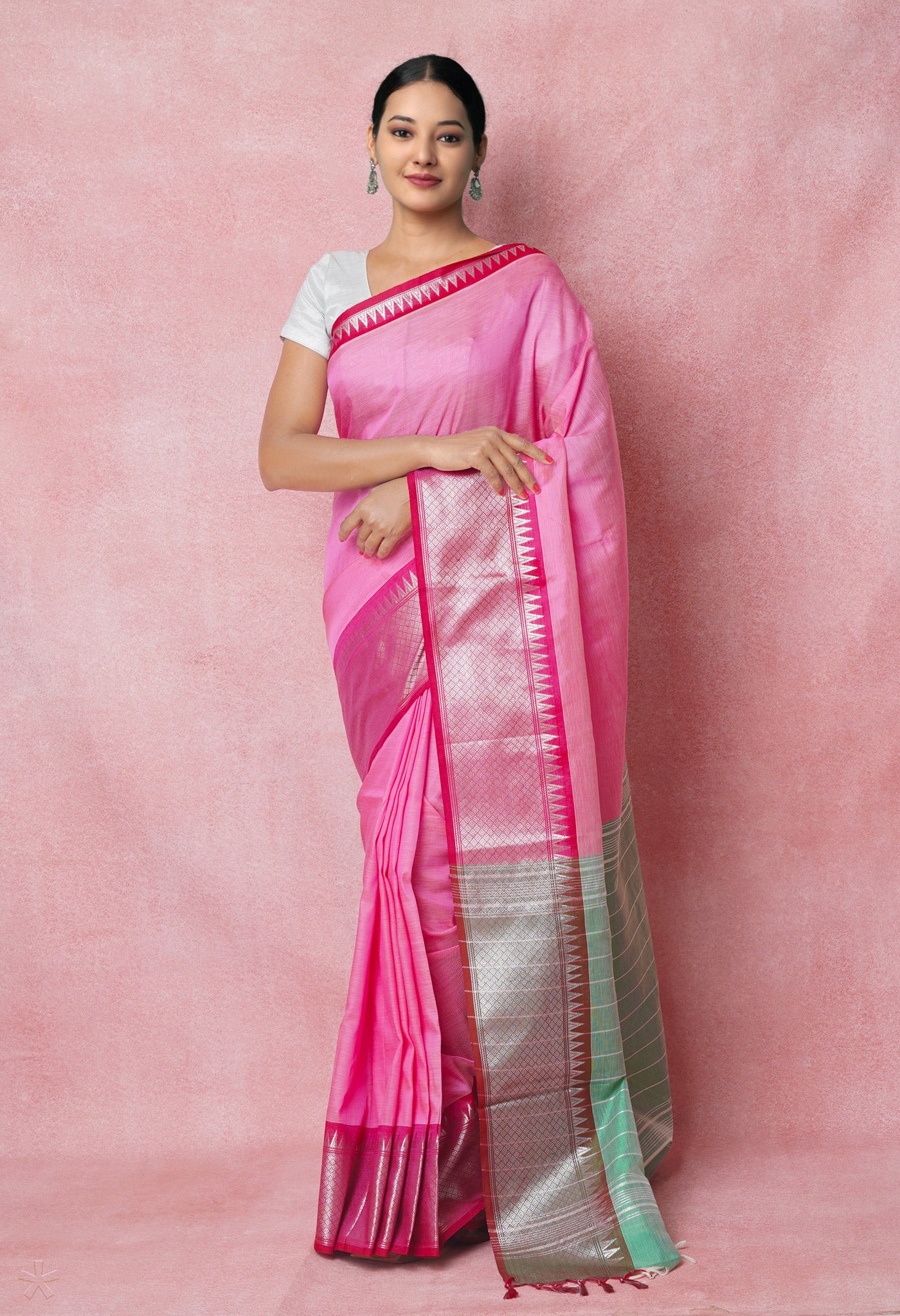 Pink Pure Handloom Narayanpet Silk Saree