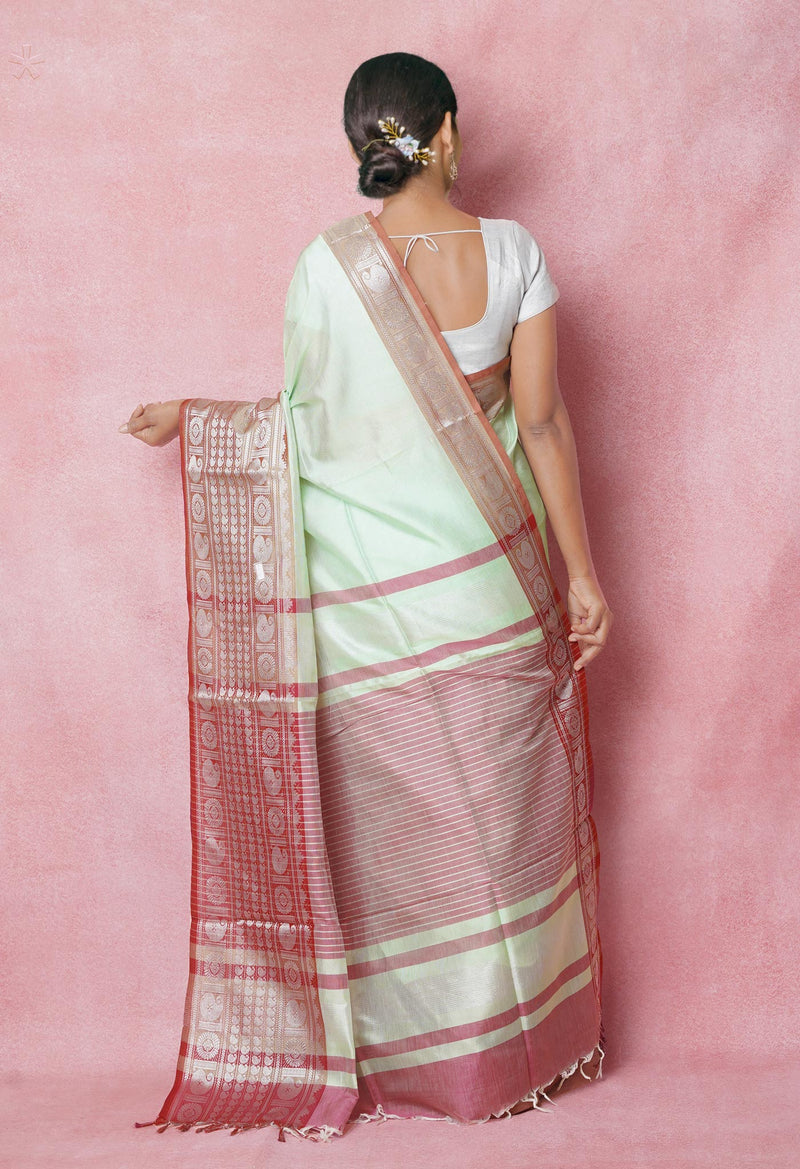 Light Pastel Geen Pure Handloom Narayanpet Silk Saree-UNM74301