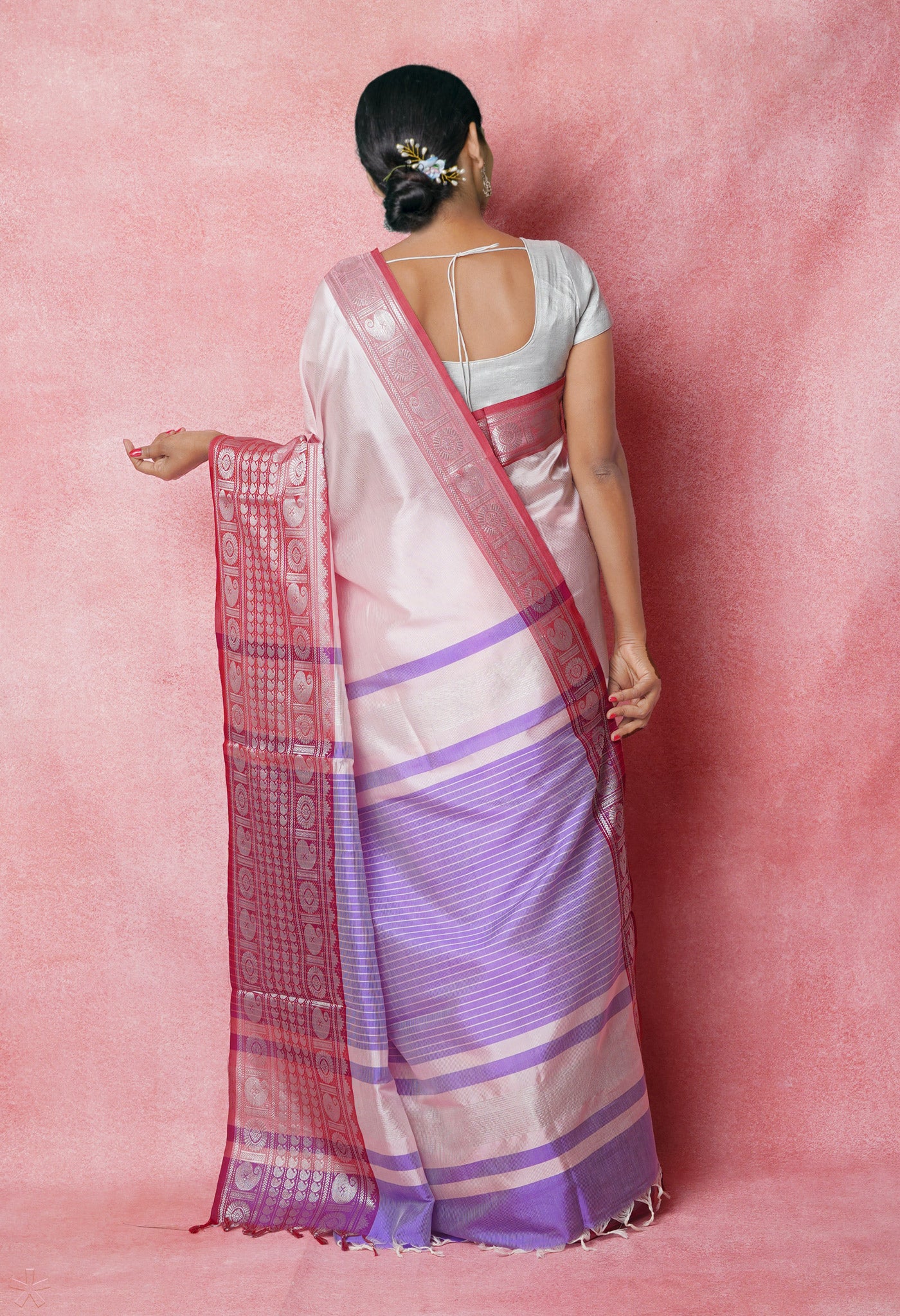 Light Baby Pink Pure Handloom Narayanpet Silk Saree-UNM74304