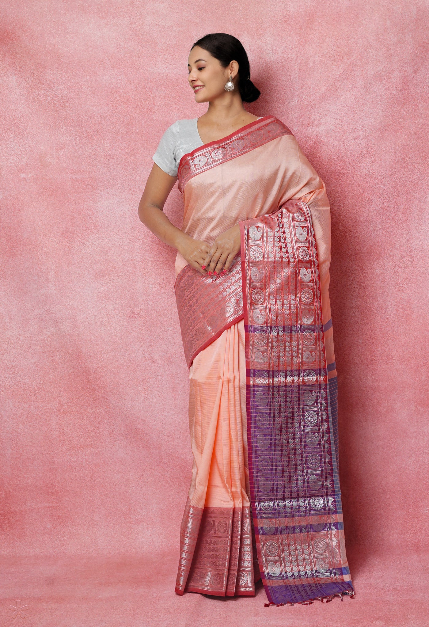 Peach Pink Pure Handloom Narayanpet Silk Saree