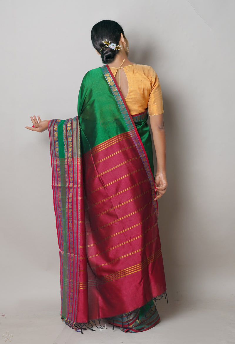 Green Pure Handloom Narayanpet Silk Saree-UNM74317