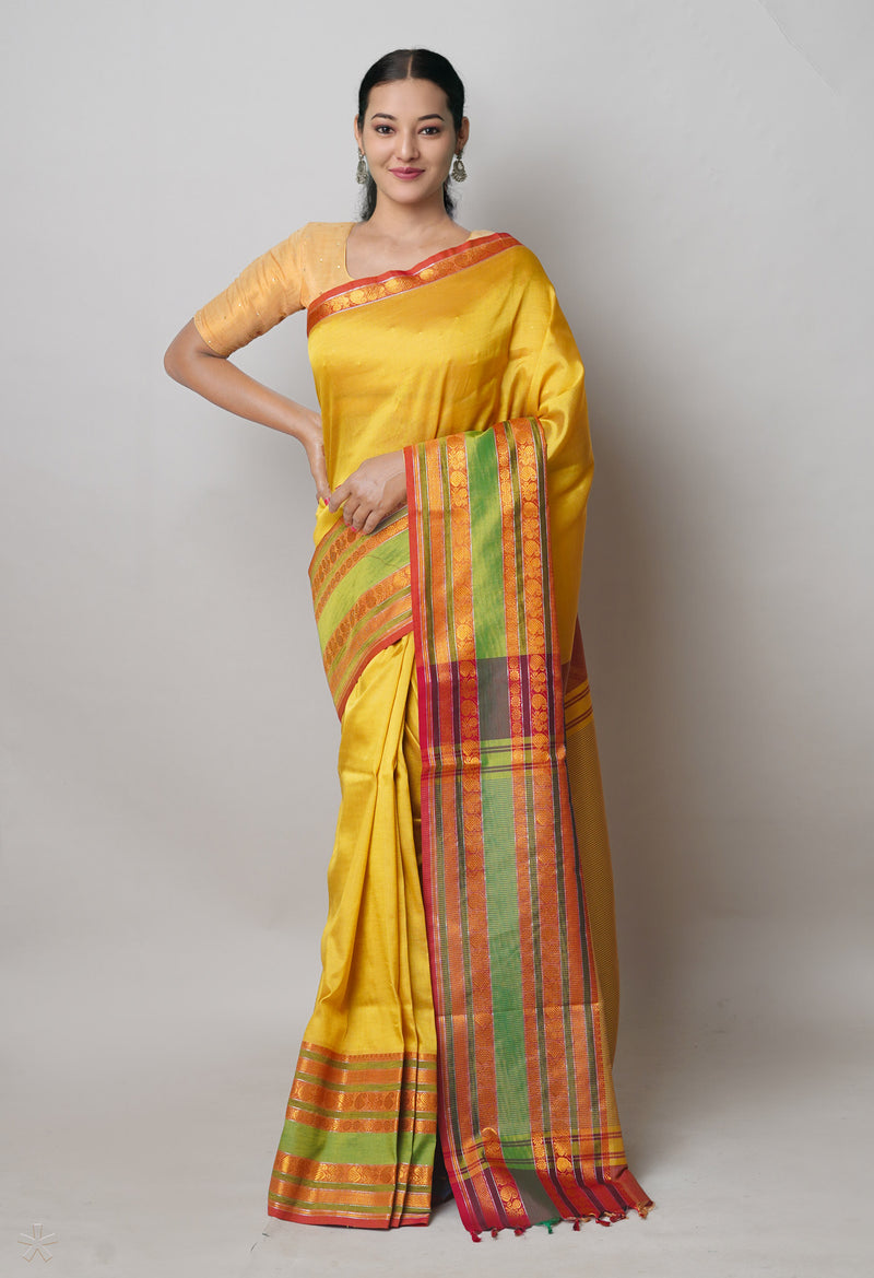 Golden Yellow Pure Handloom Narayanpet Silk Saree-UNM74319