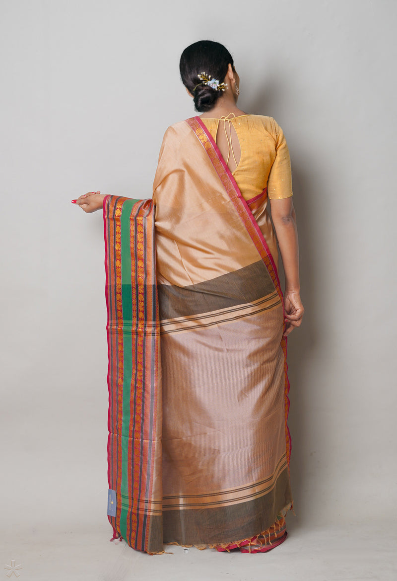 Cream Pure Handloom Narayanpet Silk Saree-UNM74320