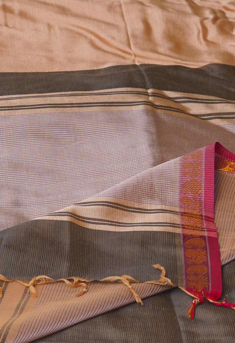 Cream Pure Handloom Narayanpet Silk Saree-UNM74320
