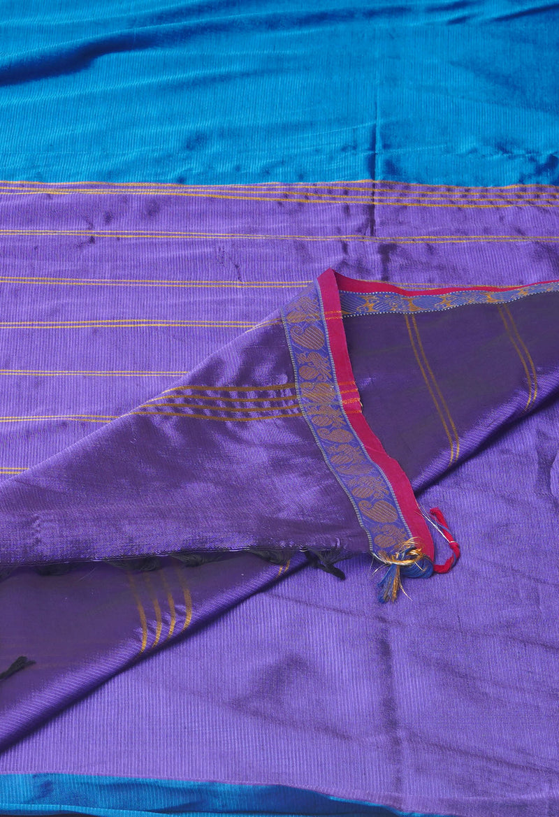 Blue Pure Handloom Narayanpet Silk Saree-UNM74321