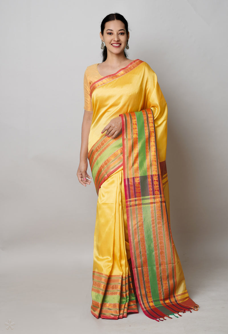 Golden Yellow Pure Handloom Narayanpet Silk Saree-UNM74322