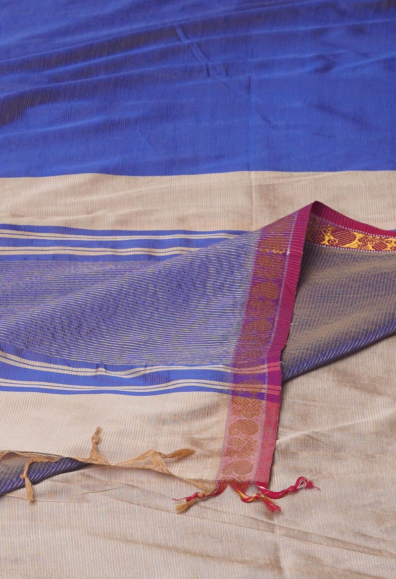 Blue Pure Handloom Narayanpet Silk Saree-UNM74323