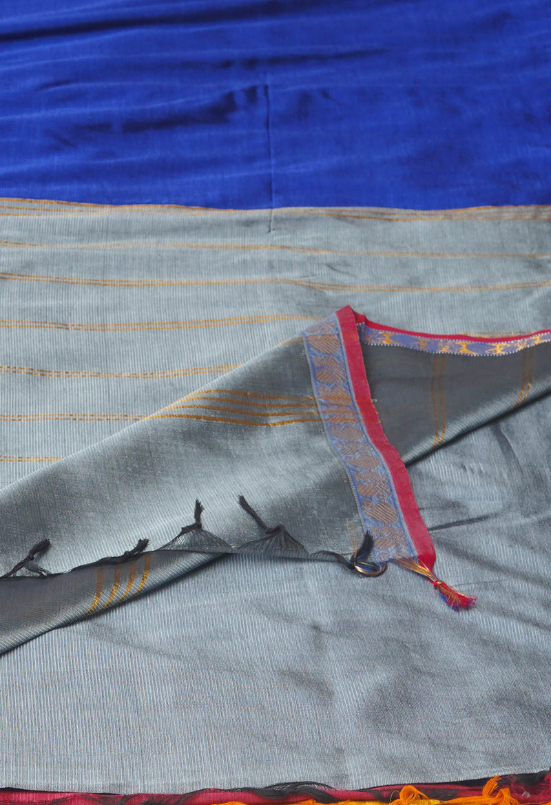 Dark Blue Pure Handloom Narayanpet Silk Saree-UNM74324