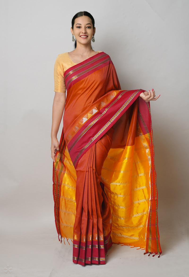 Brown Pure Handloom Chettinad Silk Saree-UNM74350