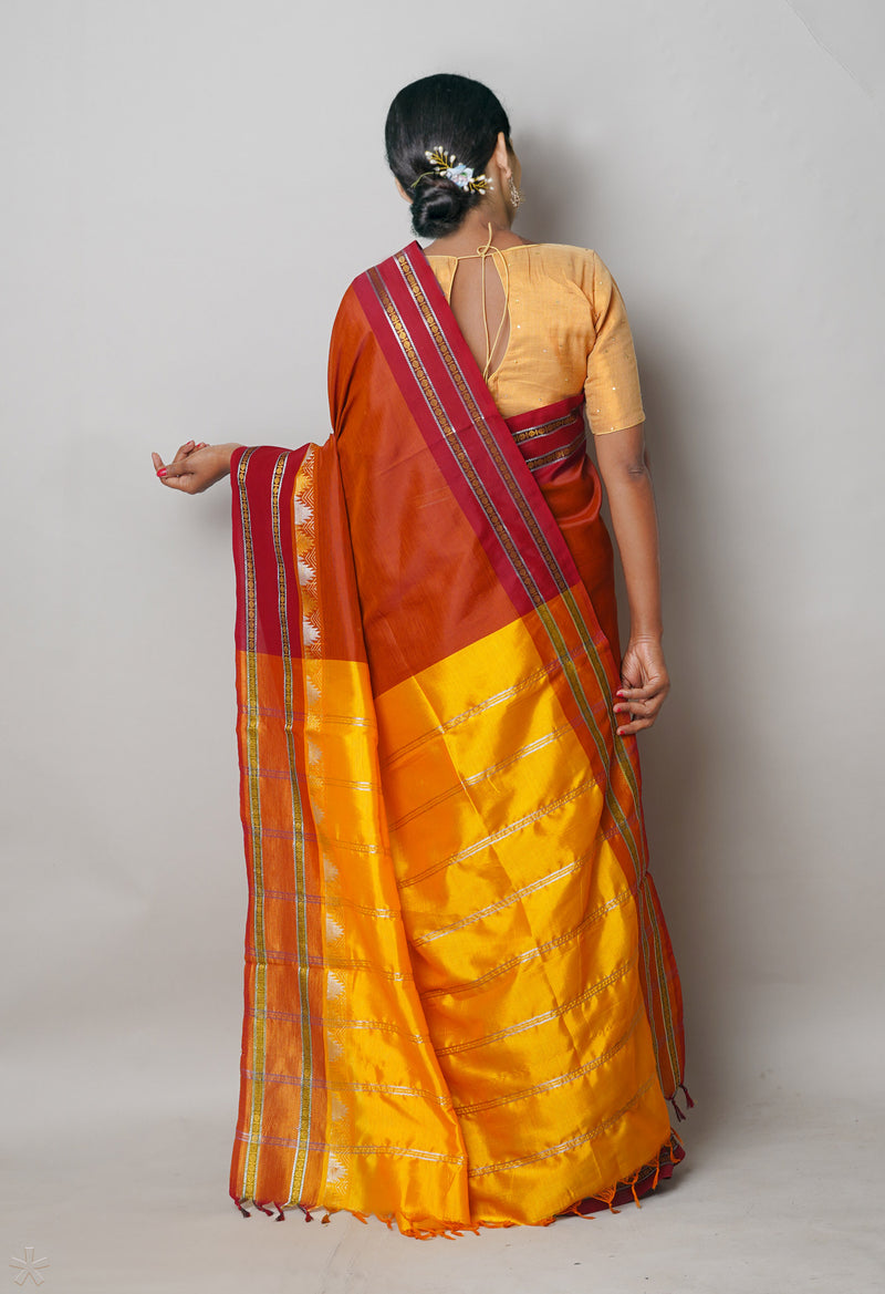 Brown Pure Handloom Chettinad Silk Saree-UNM74350