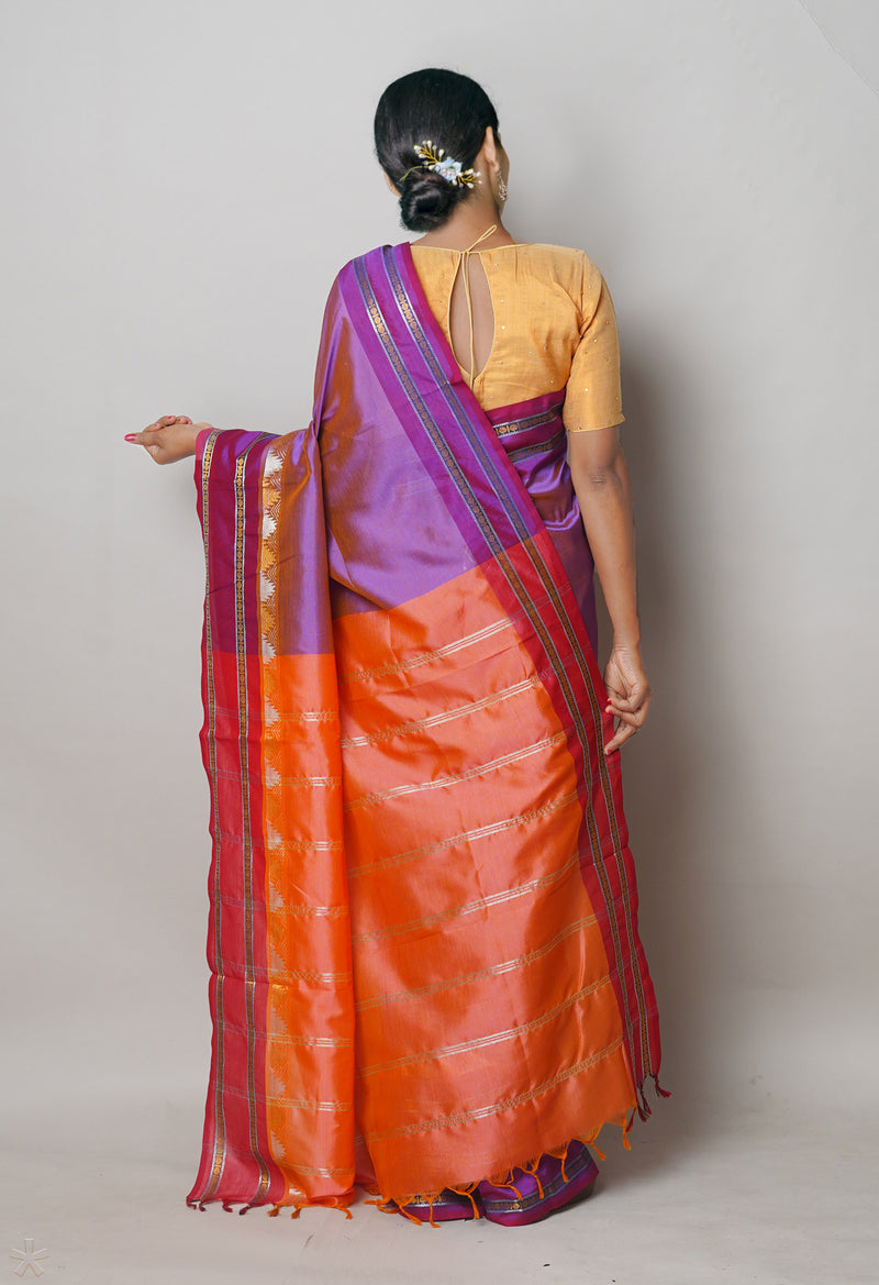 Purple Pure Handloom Chettinad Silk Saree-UNM74351