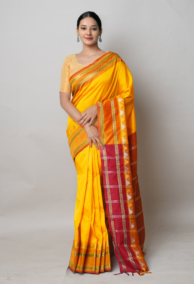 Turmeric Yellow Pure Handloom Chettinad Silk Saree-UNM74352