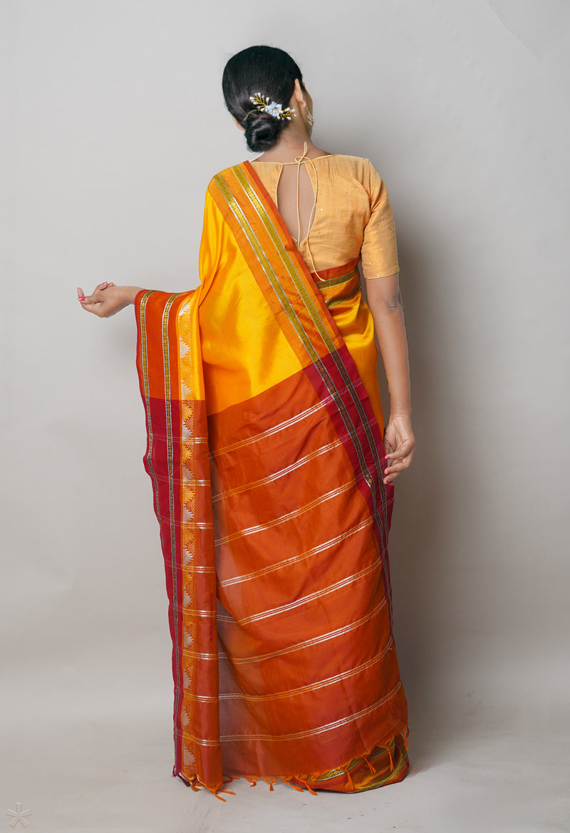 Turmeric Yellow Pure Handloom Chettinad Silk Saree-UNM74352