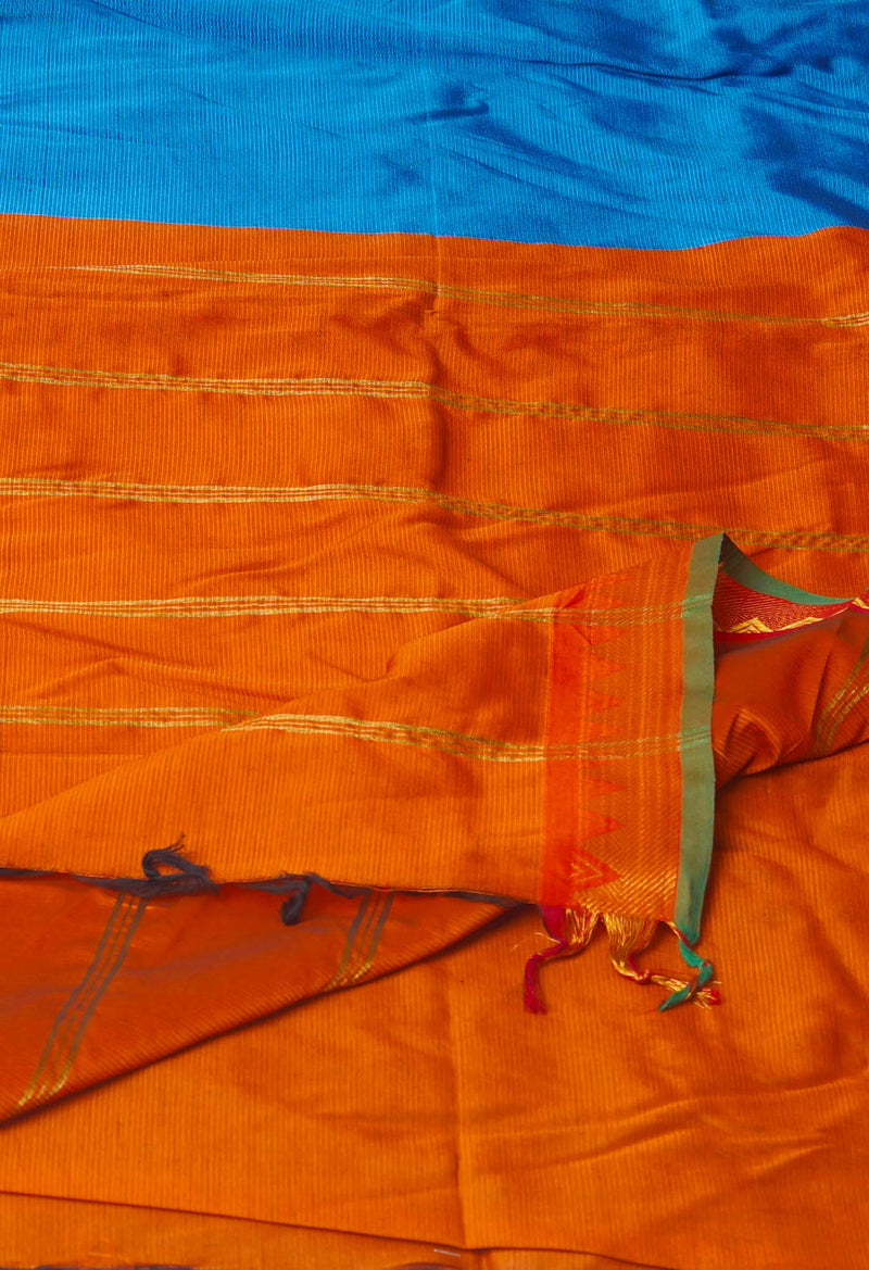 Blue Pure Handloom Narayanpet Silk Saree-UNM74355